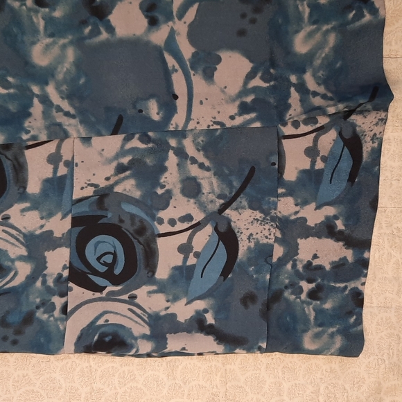 Kensie floral turquoise black grey smock style short sleeve blouse, M - Picture 3 of 9